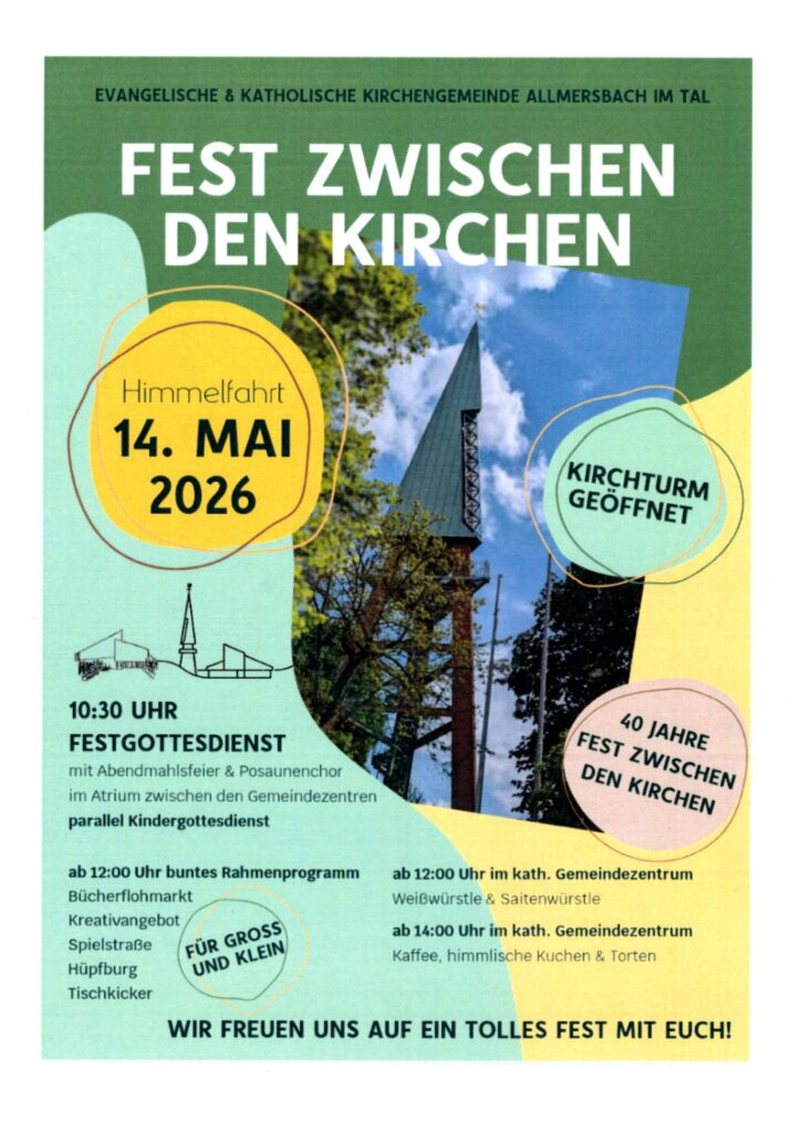 Einladung zum Fest zwischen den Kirchen mit Foto vom Allmersbacher Kirchturm